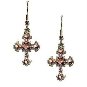 1.5" Iridescent Light Pink Cross Earrings  - New w/Tags